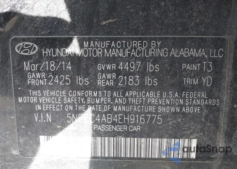 2014 Hyundai Sonata Limited 2.0T z USA, uszkodzony, nr VIN 5NPEC4AB4EH916775